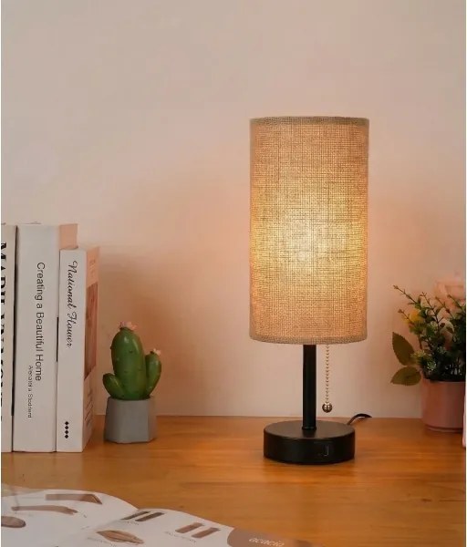 Brilagi - Stolová lampa s USB portom TABLON 1xE27/25W/230V čierna/béžová