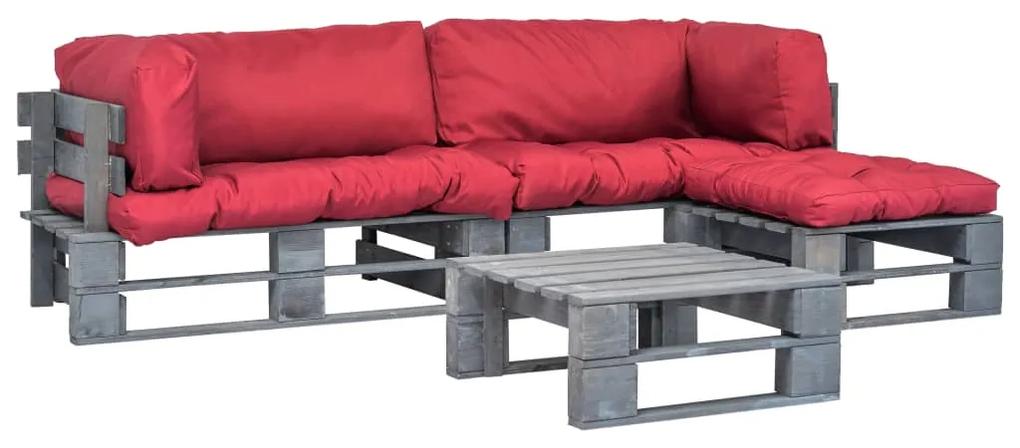 vidaXL 4-dielna záhradná paletová sedacia súprava s červenými vankúšmi FSC drevo
