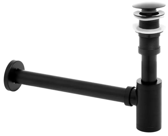 Erga Erga, umývadlový flaškový sifón + odtoková zátka ClickClack bez prepadu, čierna matná, ERG-YKA-BK.SYPOP-14-BLK