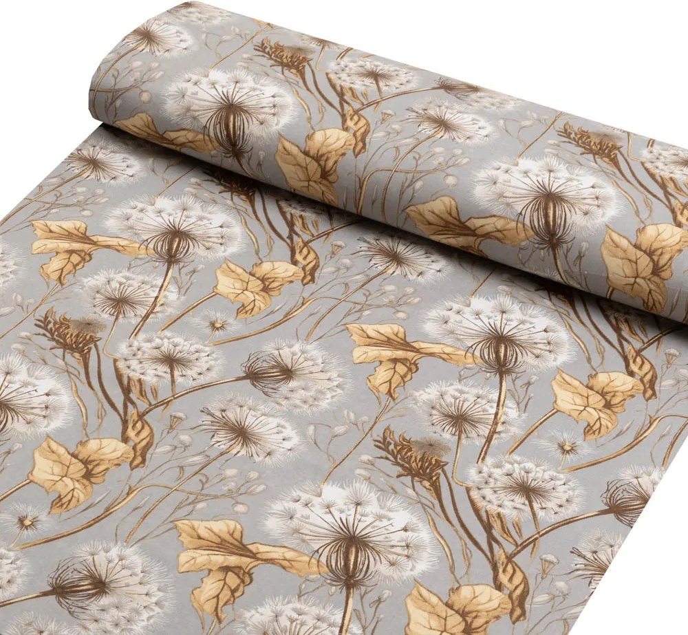 Biante Detské bavlnené posteľné obliečky do postieľky Sandra SA-517 Jesenné púpavy na sivom Do postieľky 90x120 a 40x60 cm