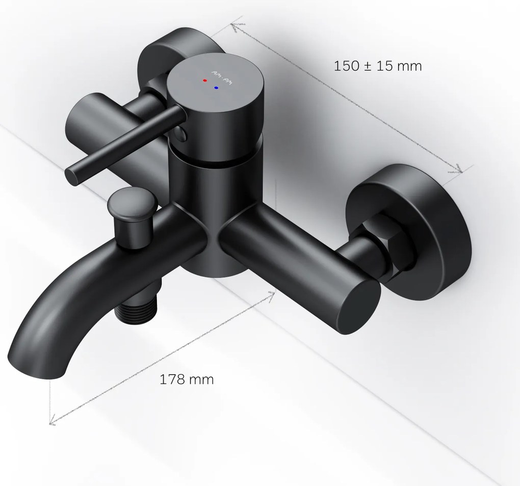 Vaňová a sprchová batéria AM.PM Spike FPA10022 jednopáková, čierna