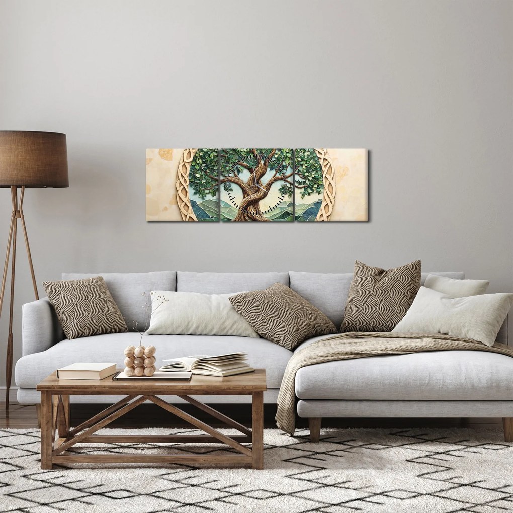 Obraz – Prepletený strom života (s hodinami) (90x30 cm)