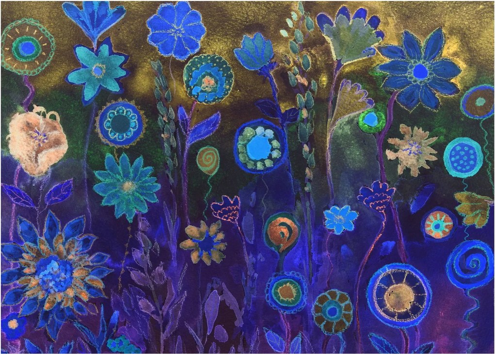 Obraz tmavomodrých kvetov (70x50 cm)