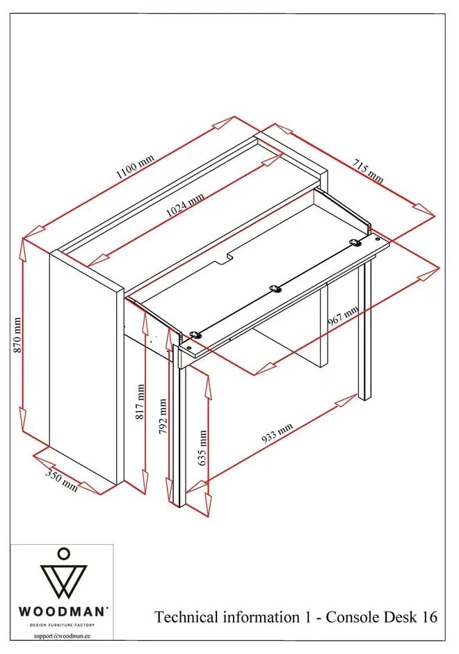 Pracovný stôl 36x110 cm Mel – Woodman