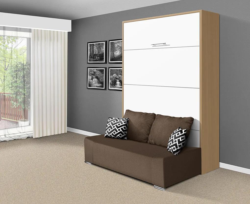 Nabytekmorava Sklápacia posteľ s pohovkou VS 21058P 200x140 farba pohovky: Hnedá, Typ farebného prevedenia: Buk / dvere biele