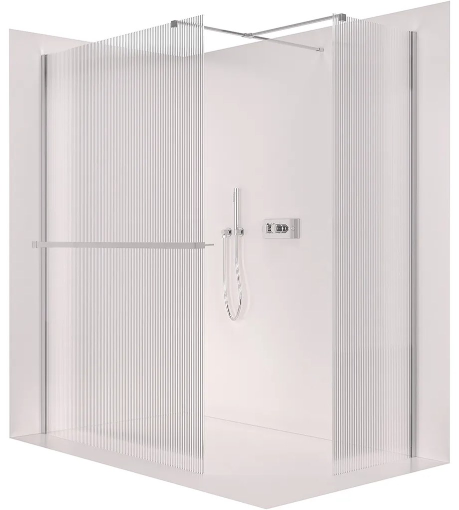 CERANO - Sprchová zástena Walk-in Onyx TL/P - hranatá vzpera + polička/držiak na uteráky - chróm, ryhované sklo - 130x60 cm, CER-CER-8050BD4438