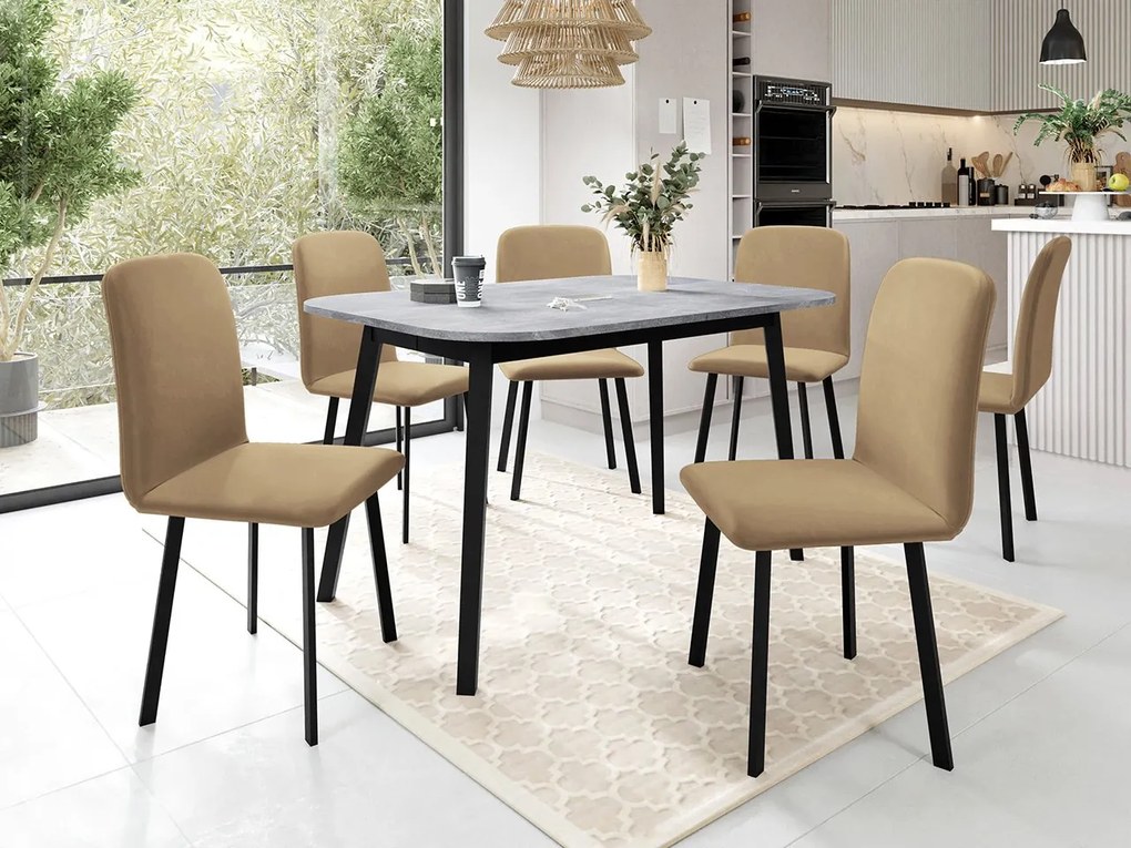 Jedálensky set so 6 stoličkami Grazpen S 130x80, Farby:: Amor Velvet 4302, Farby:: biela / čierna