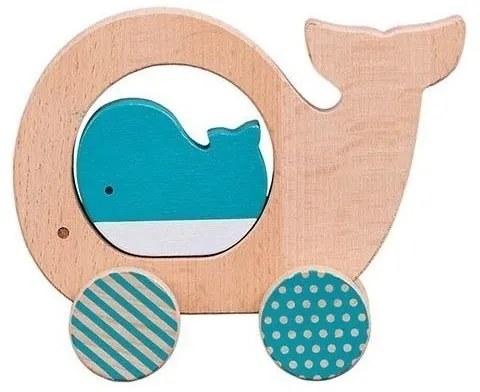 Petitcollage Drevená veľryba na kolieskach
