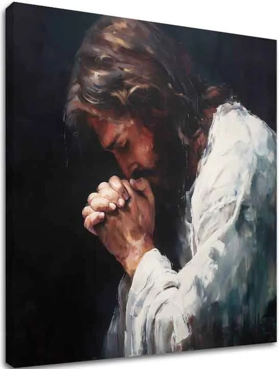 Ježiš v modlitbe | domaľovaný akrylom a zlatými plátkami
