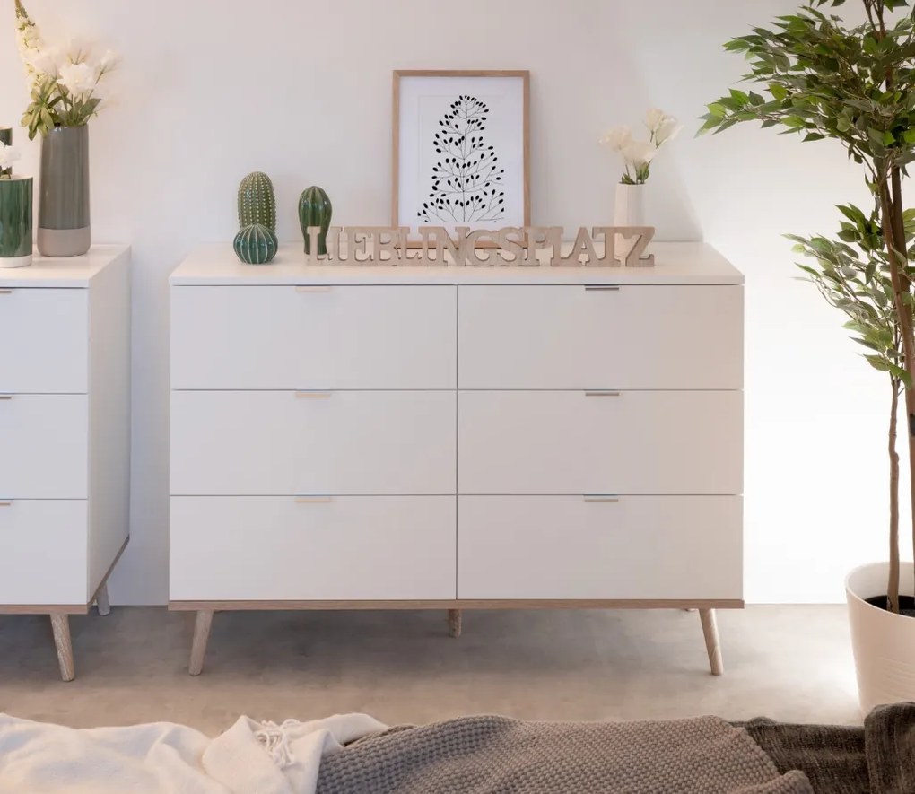 Komoda se 6 zásuvkami Göteborg, bílá/dub sonoma