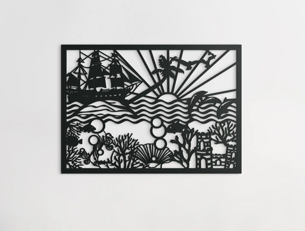 drevko Drevený obraz na stenu Podmorský svet Rozmer obrazu: 31,5 x 44,5 cm, Farba dekorácie: Čierna