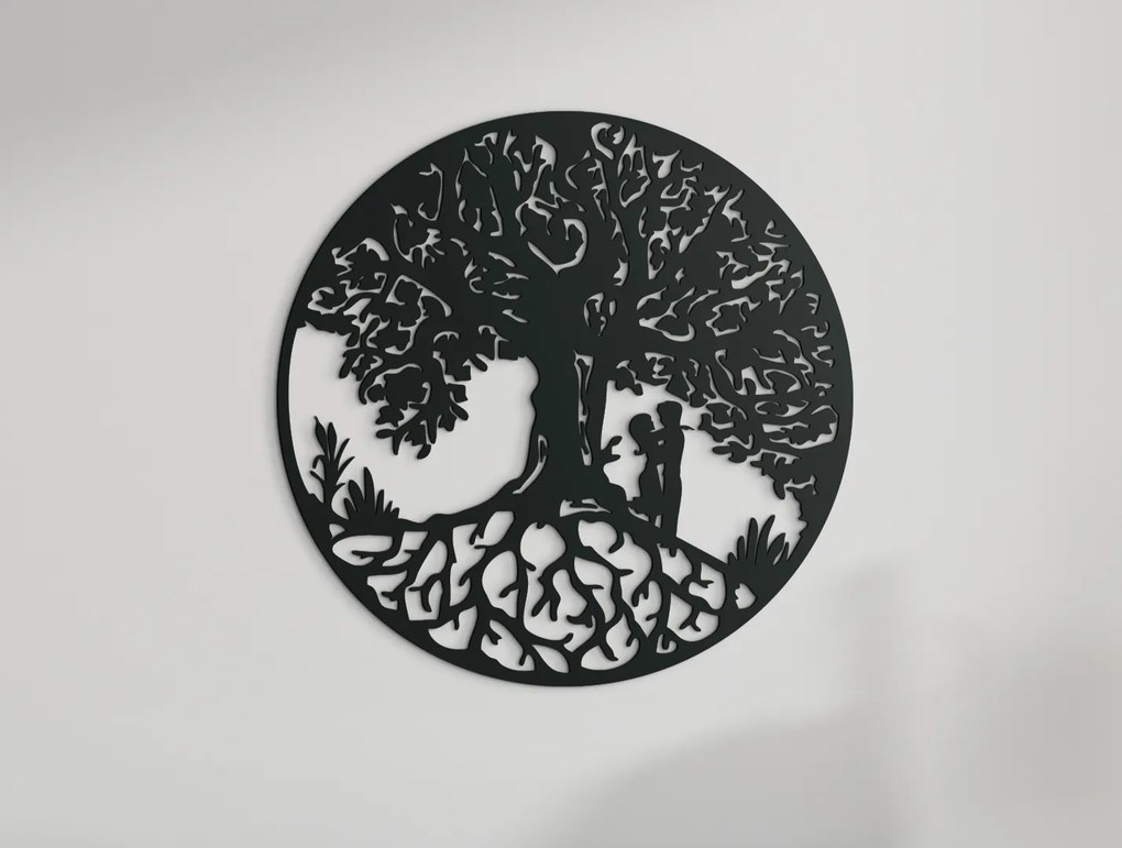 drevko Drevený obraz Strom života so zaľúbencami Rozmer obrazu: 44,5 x 44,5 cm, Farba dekorácie: Čierna