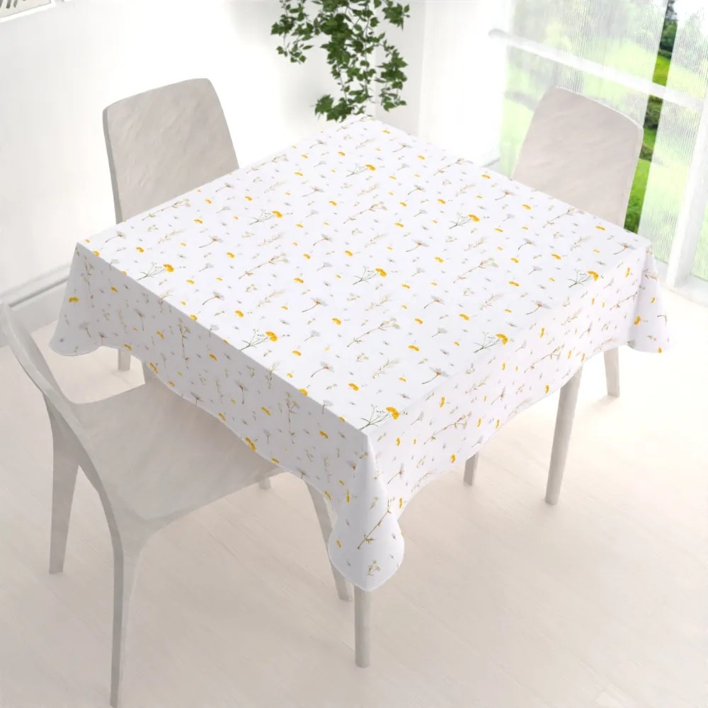 Biante Bavlnený štvorcový obrus Sandra SA-497 Žlté bylinky na bielom 80x80 cm