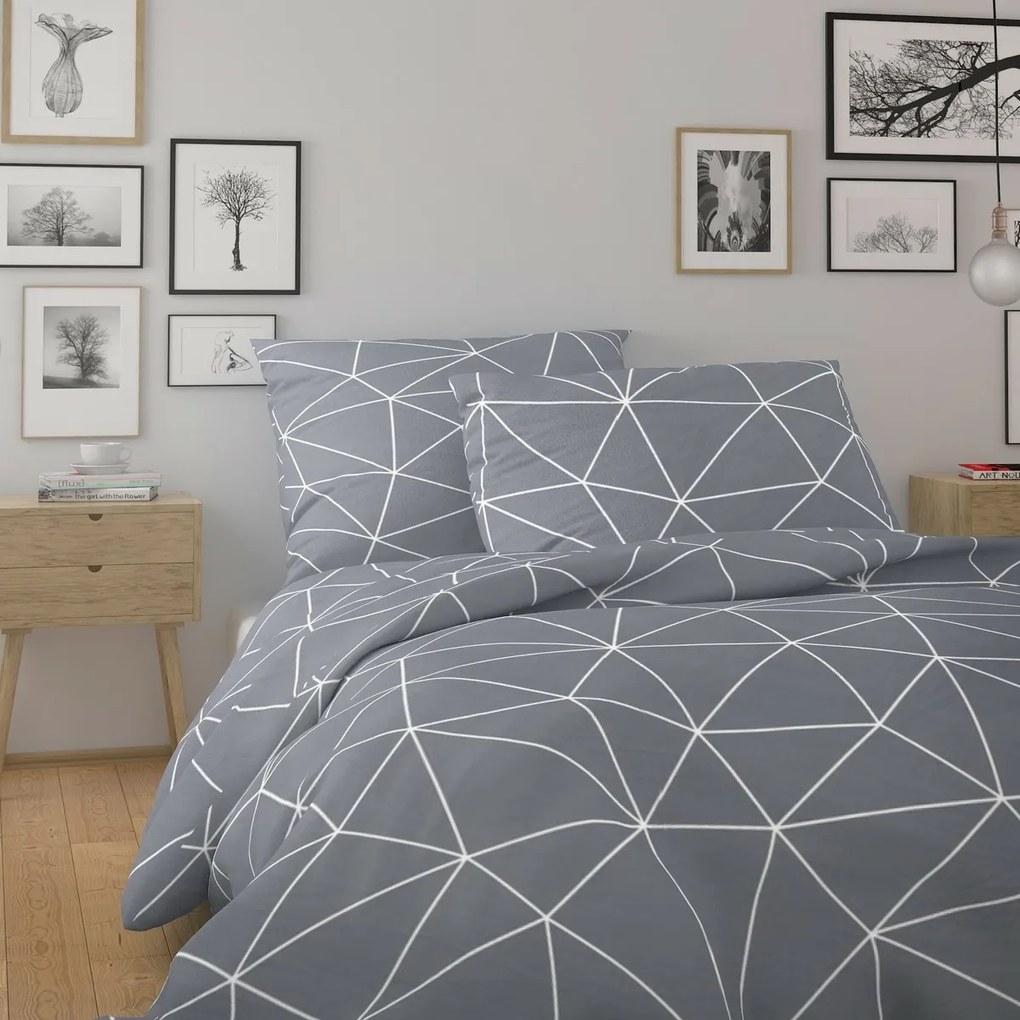 Kvalitex Bavlnené obliečky Nordic Grid šedá, 140 x220 cm, 70 x 90 cm, 140 x 220 cm, 70 x 90 cm