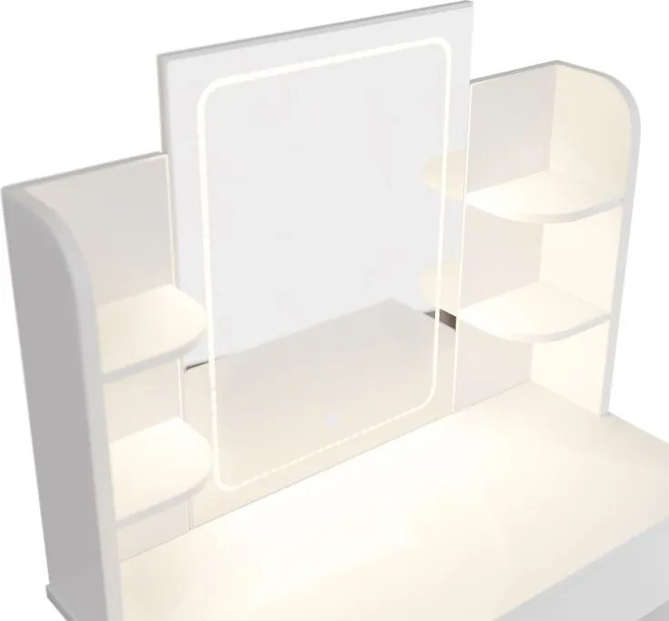 Biely toaletný stolík Zoey s LED zrkadlom a úložnými policam