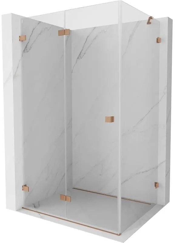 Mexen Lunar-F, 1-krídlový sprchový kút so skladacími dverami, ľavý, 85 x 80 cm, 8mm číre sklo, medený profil, 836-085-080-65-00-L