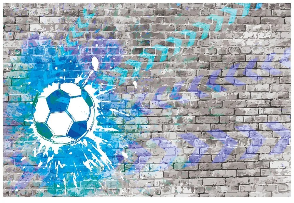Tapeta modrá futbalová lopta na tehlovej stene