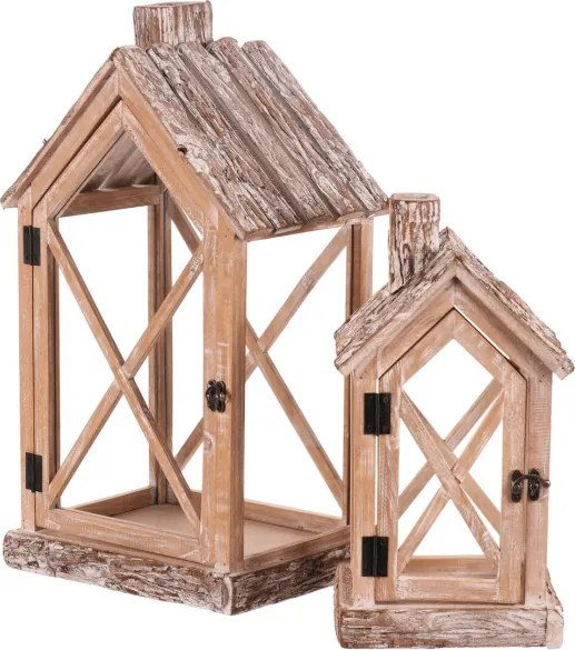 Set dvoch drevených lampášov hnedý DA219 (2 ks)