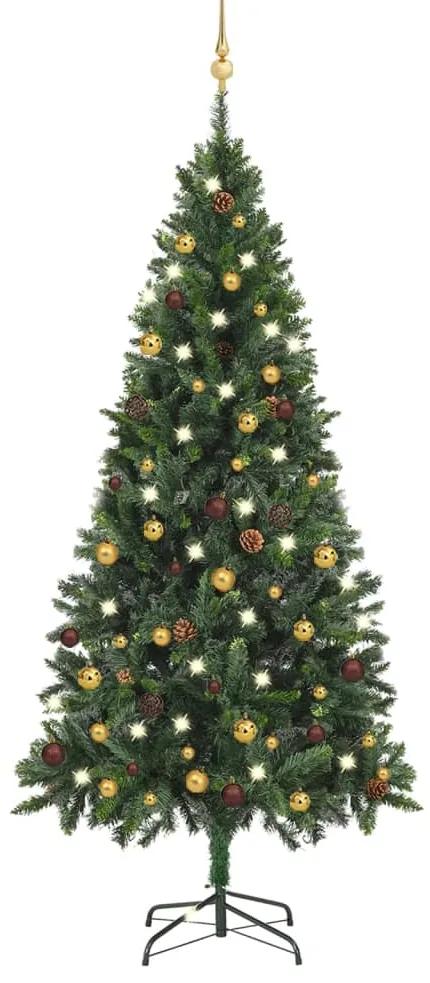 Osvetlený umelý vianočný stromček s guľami, zelený 180 cm 3077797
