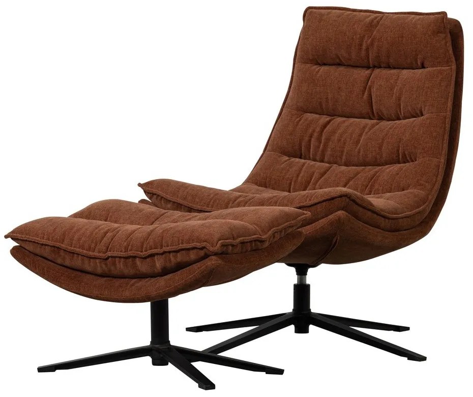 Hnedé otočné ženilkové kreslo s podnožkou Kube – WOOOD