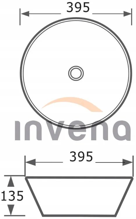 Invena Dokos, keramické umývadlo na dosku 395x395x135 mm, biela lesklá, INV-CE-19-011-C