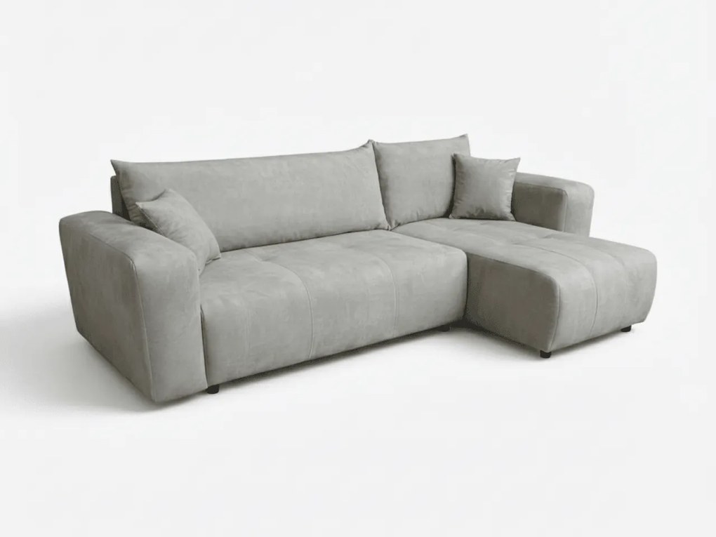 Svetlosivá rozkladacia rohová pohovka SORELA, obojstranná + 2 vankúšiky zdarma