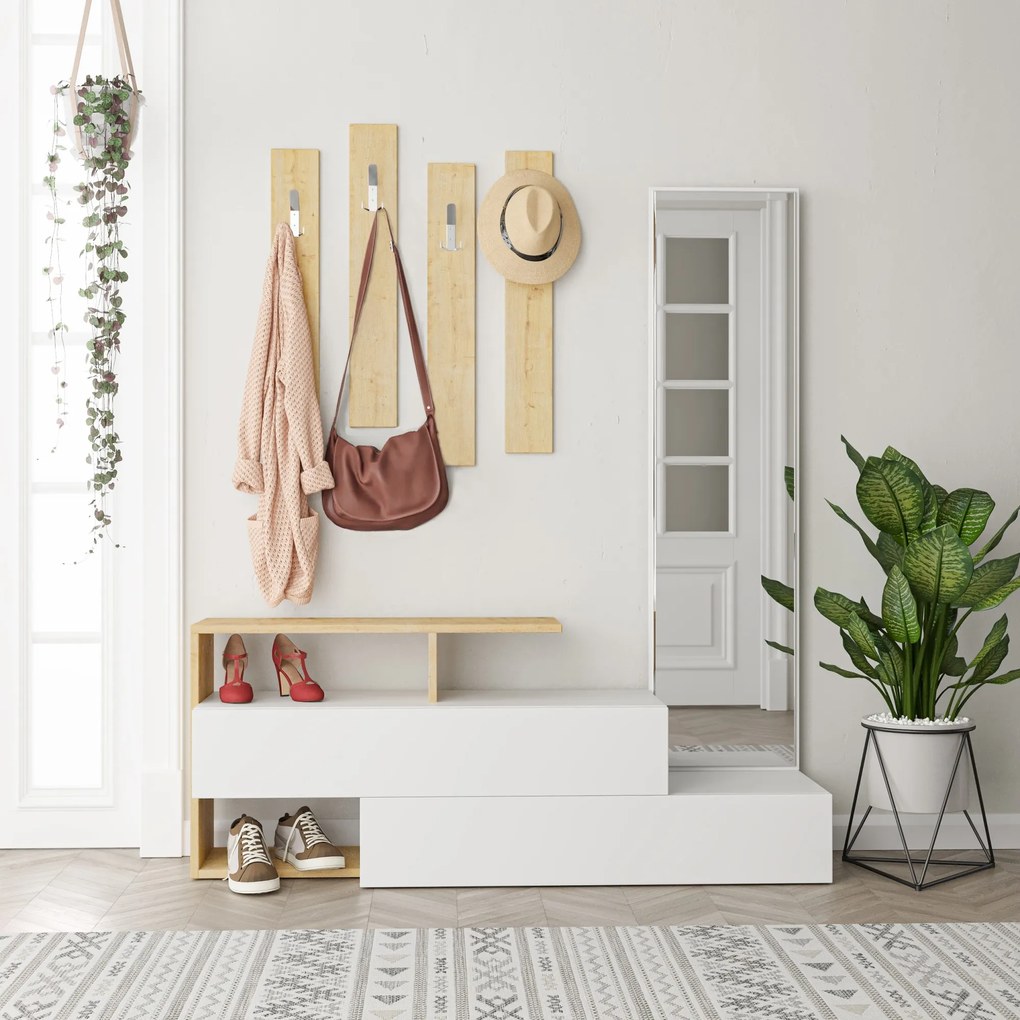 Predsieňová stena Houseland Ramda biela/dub prírodný