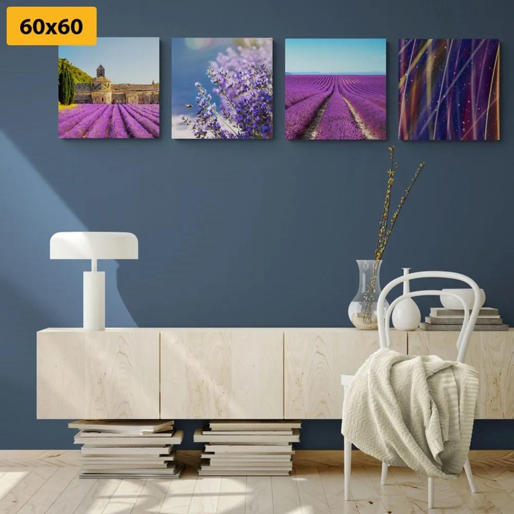 Set obrazov levanduľové pole s abstrakciou - 4x 60x60