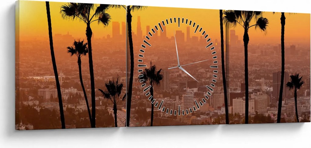 Obraz - Panorama Los Angeles (s hodinami) (90x30 cm)