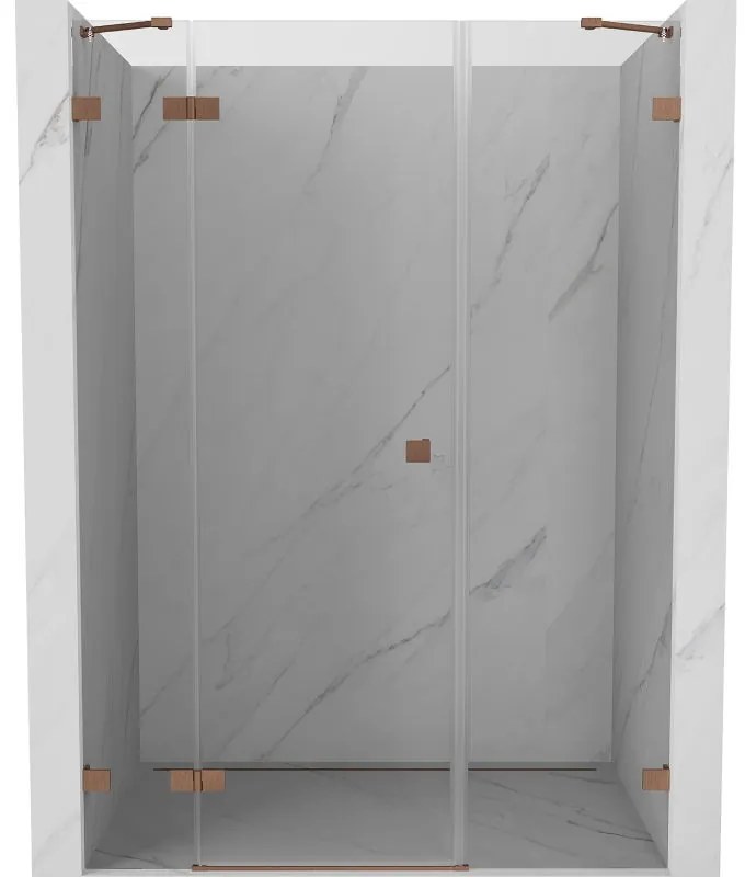 Mexen Lunar, ľavé otočné sprchové dvere 130 cm, 8mm číre sklo, medený matný profil, 834S-130-050-65-00-L