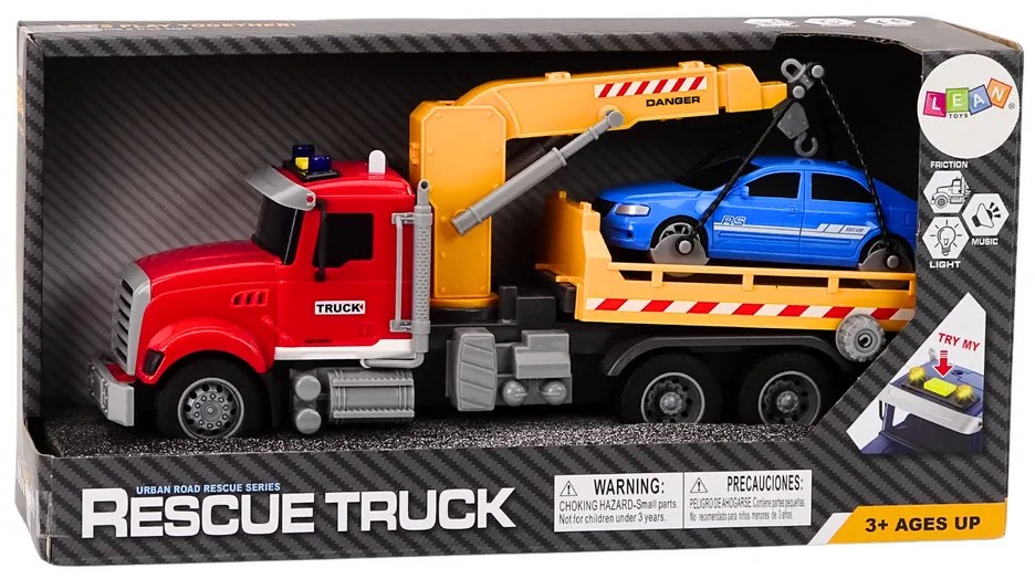 LEAN TOYS Nákladné odťahové vozidlo so žeriavom a autom – červená
