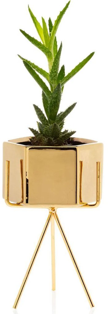 KERAMICKÝ KVETINÁČ SO STOJANOM SASHI 18X10 CM ZLATÁ