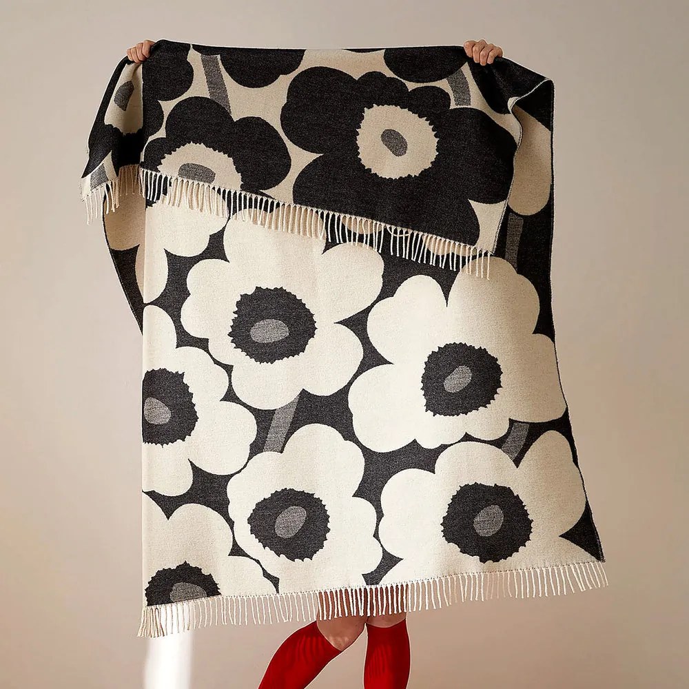 Marimekko Vlnená deka Unikko 130x180cm čierna