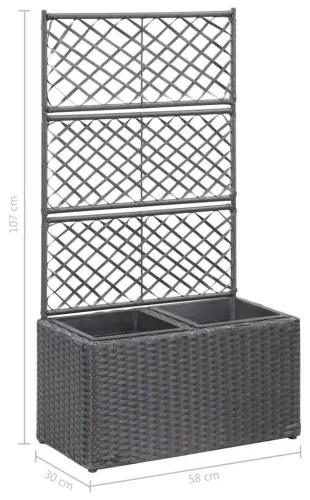 vidaXL Kvetináč s mriežkou, 2 nádoby 58x30x107 cm, polyratan, čierny-
