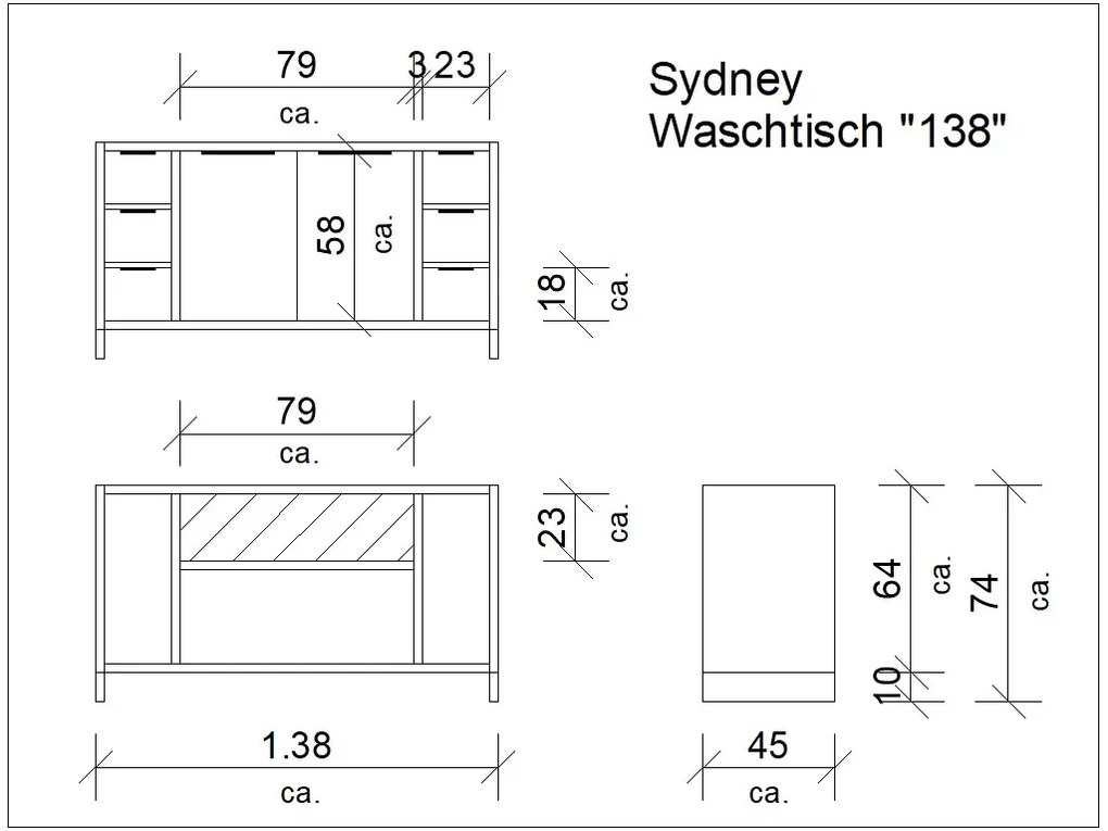 furniture-nabytek.cz - Masivní koupelnová skříňka Sydney z divokého dubu, olejovaná, hnědá – 138×45×74 cm
