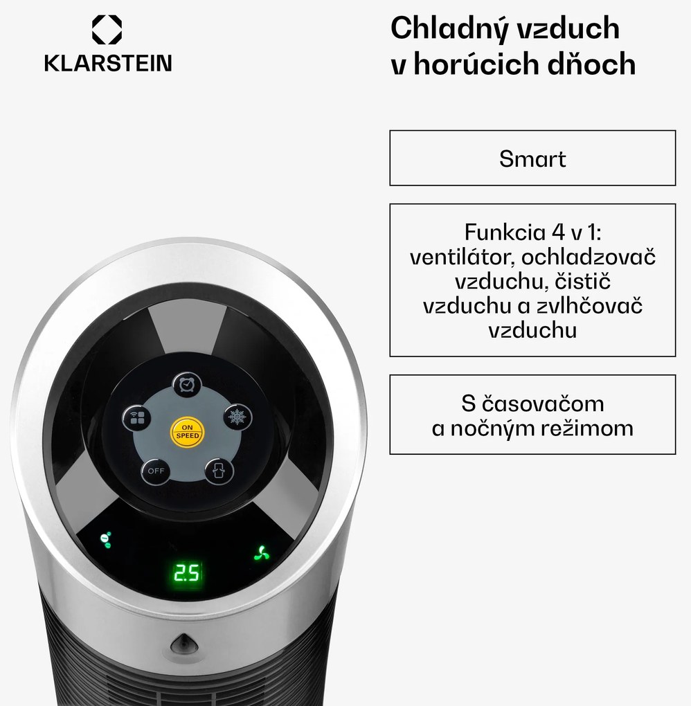 Klarstein Skyscraper Ice Smart, 4-v-1 ochladzovač vzduchu, ventilátor, 210m³/h, WiFi, diaľkové ovládanie