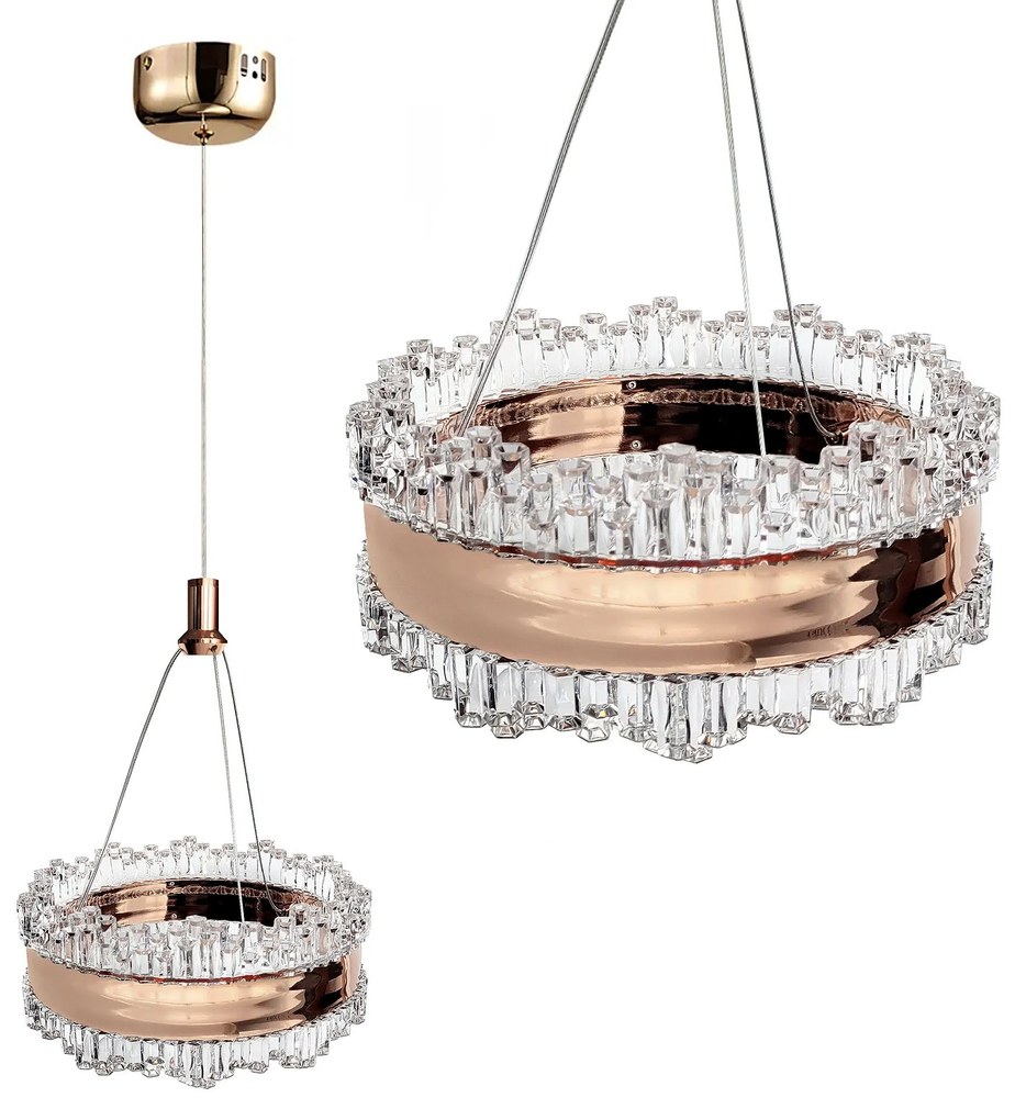 Toolight Toolight, LED krištáľový závesný luster 20cm, 14W, 3000K, LHJ099-CP, ružové zlato, OSW-60044