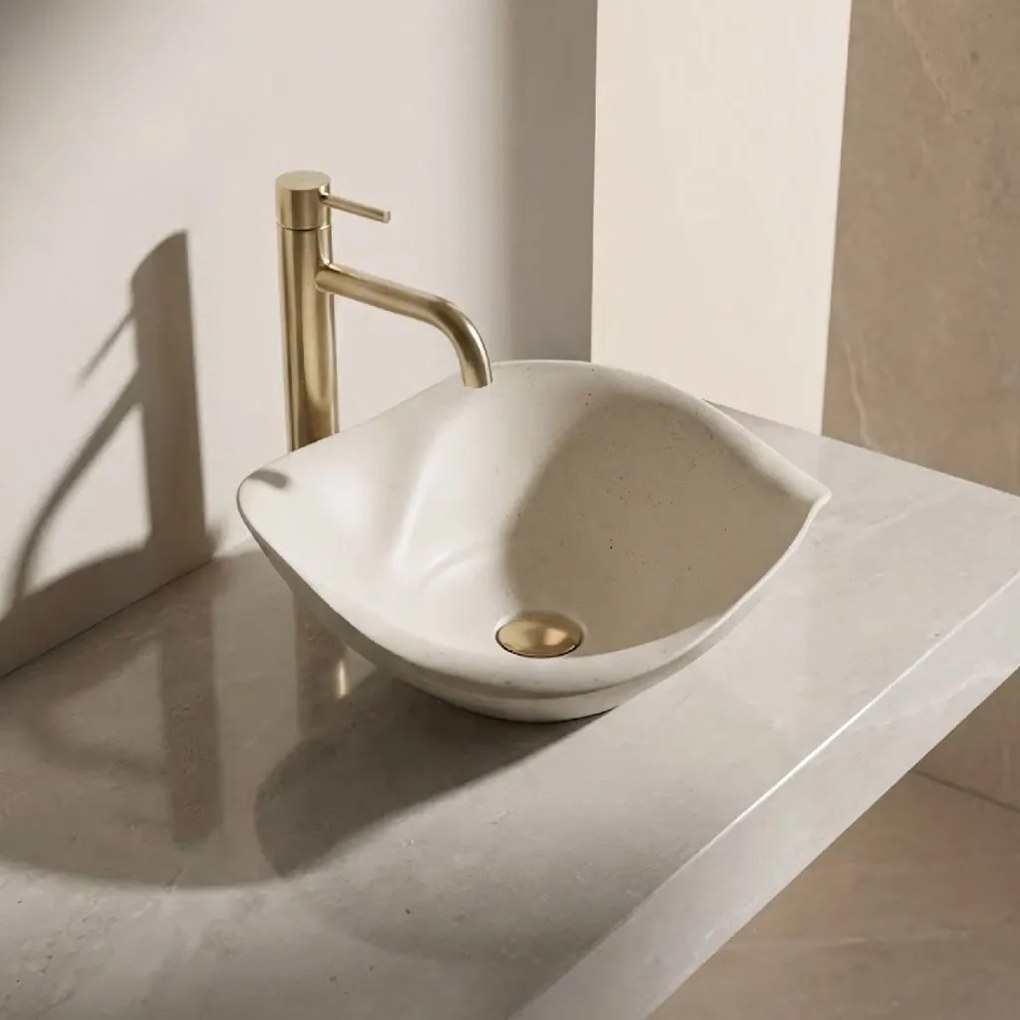 Rea ART, keramické umývadlo na dosku 390x390x160 mm, ručná výroba, model HM-35B, imitácia kemeňa-béžová, REA-U1959