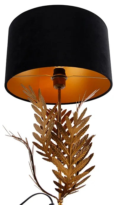 Vintage stolná lampa zlatá so zamatovým odtieňom čierna 35 cm - Botanica