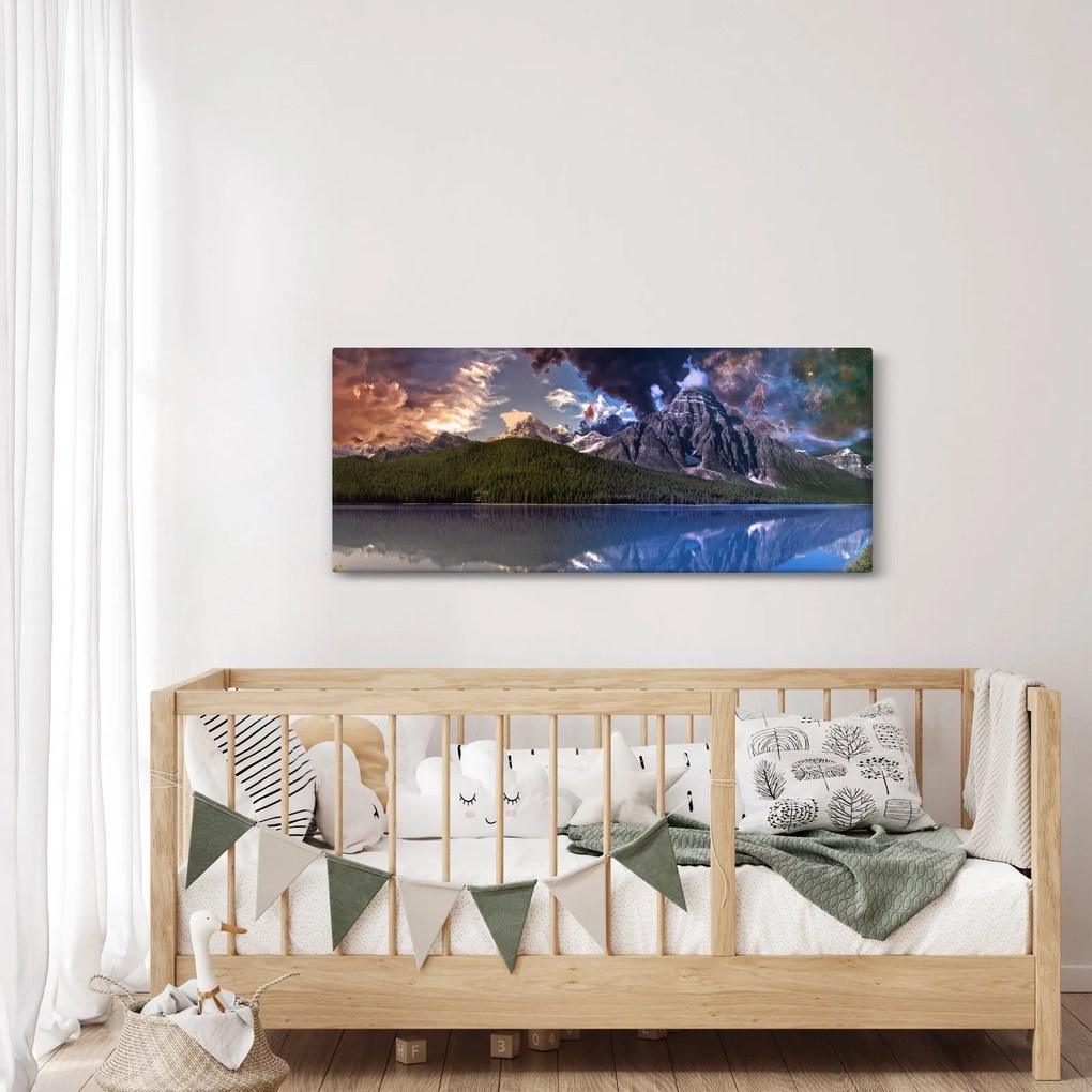 Obraz jazera a hôr (120x50 cm)