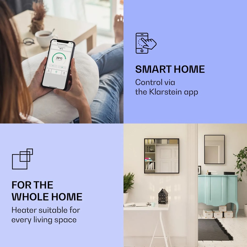 Klarstein La Palma 500 smart, infračervený ohrievač 2 v 1, 60 x 60 cm, 500 W, zrkadlová predná časť