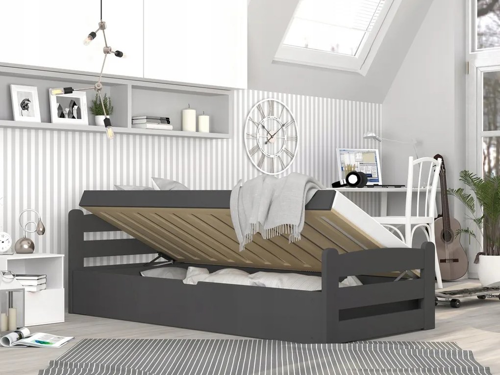 Posteľ s úložným priestorom Dávid 90x200 - sivá