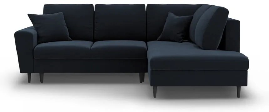 Tmavomodrá zamatová rozkladacia/s úložným priestorom rohová pohovka (pravý roh/do L) Kyoto – Cosmopolitan Design