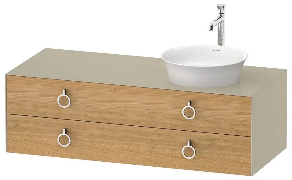 DURAVIT White Tulip závesná skrinka pod umývadlo na dosku vpravo, 2 zásuvky, 1300 x 550 x 408 mm, dub prírodný masív/taupe vysoký lesk, WT4992RH5H3