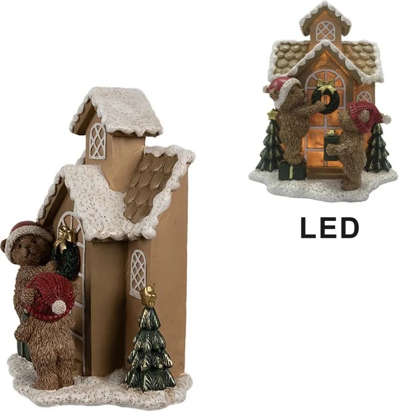 Svietiaca perníková chalúpka s medvedíkmi Gingerbread House - 15*10*18 cm