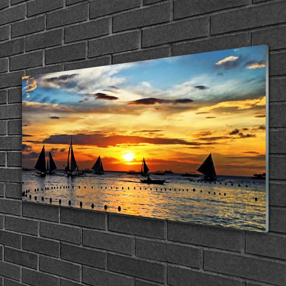 Skleneny obraz Loďky more slnko krajina 100x50 cm