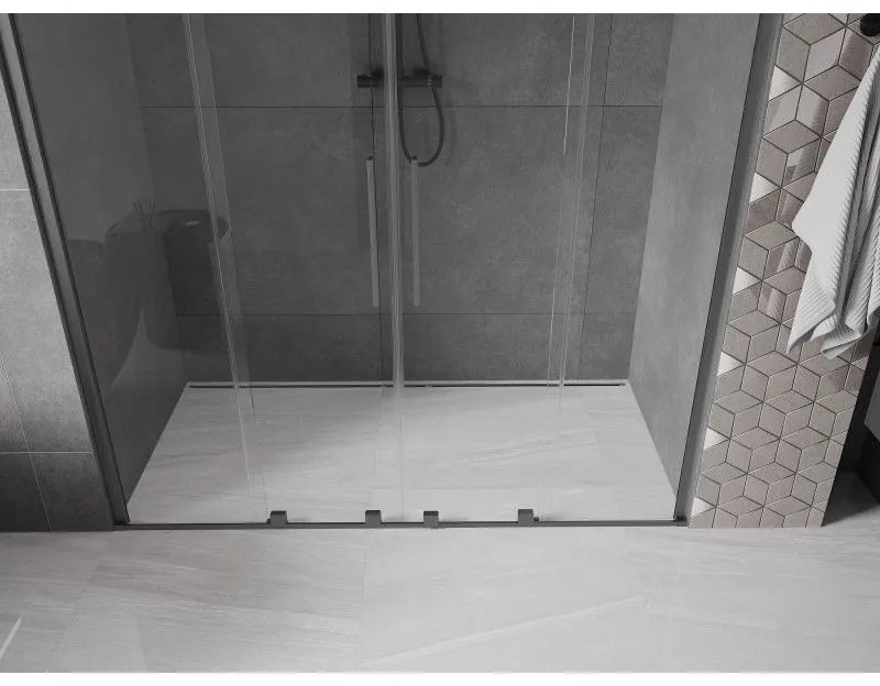 Mexen Velar Duo, posuvné dvere do otvoru 200x200 cm, 8mm číre sklo, grafitová matná, 871-200-000-02-66