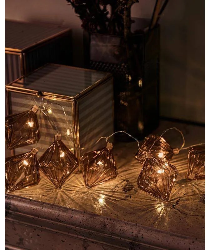 SIRIUS LED dekorativní řetěz, skleněné lampiony Nellie, hnědé, 1,5m