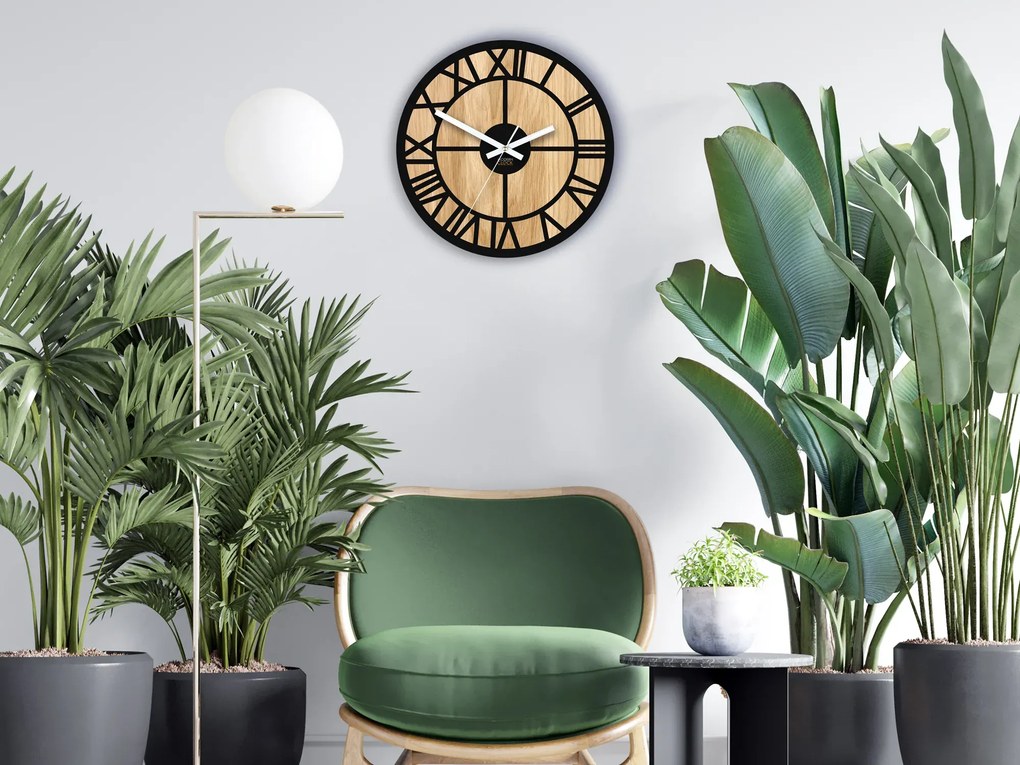 Dřevěné nástěnné hodiny Oslo 33 cm dub přírodní/černé