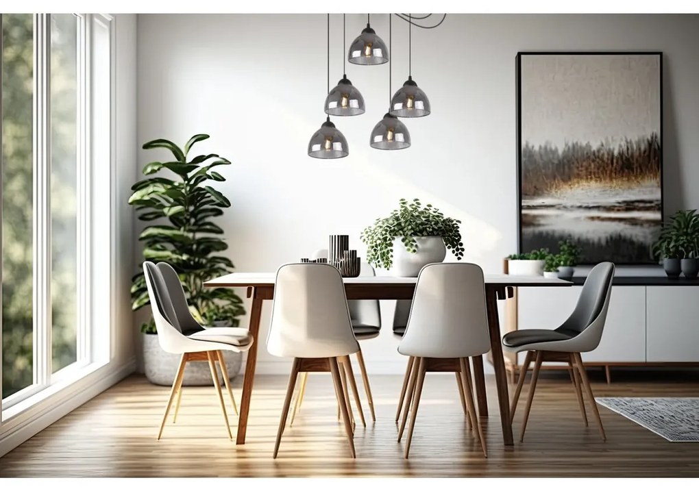 Závesné svietidlo Venice Spider, 5x grafitové sklenené tienidlo